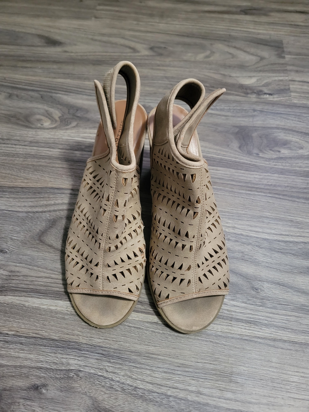 Indigo Beige Cutout Peep-Toe Slingback Sandals